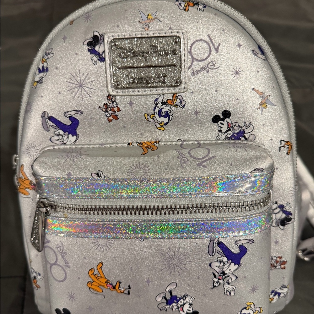 Loungefly Silver Disney 100th Anniversary Character Backpack